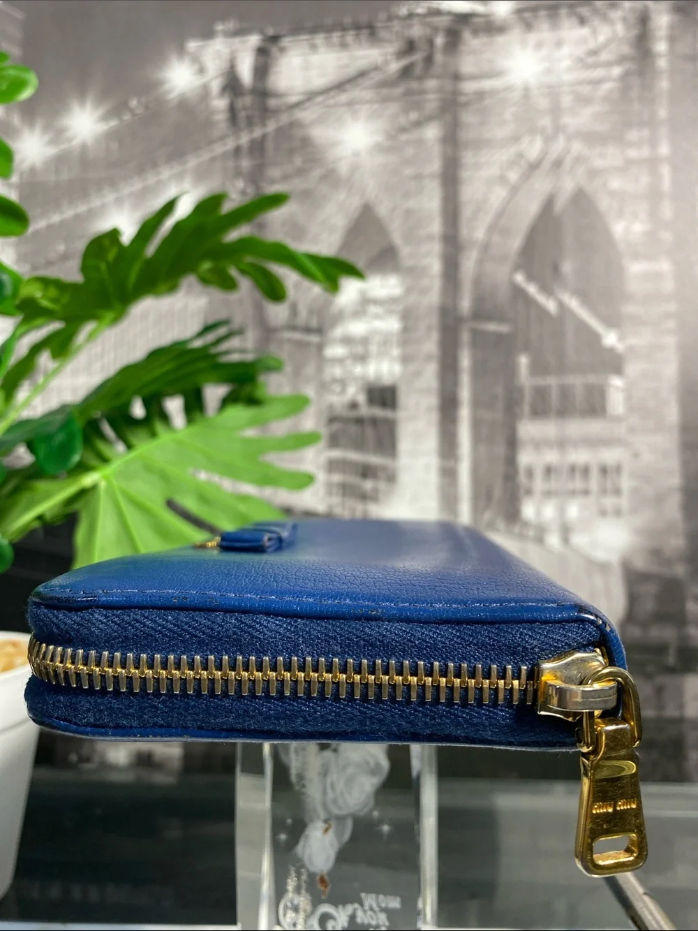 Authentic Miu Miu Royal Blue Leather Bow Long Wallet